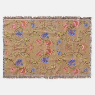 Couverture Rouge Impérial & Or Broderie Florale en Soie