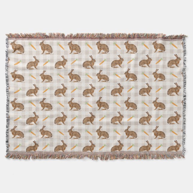 Couverture Rustic Farmhouse Brown Hare And Carrots Beige (Devant)