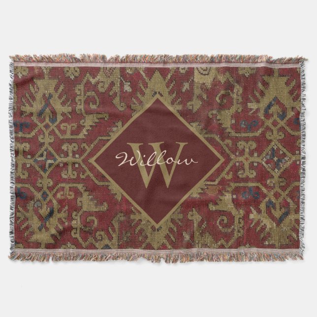Couverture Rustique Monogramme Oriental Perse Motif rouge (Devant)
