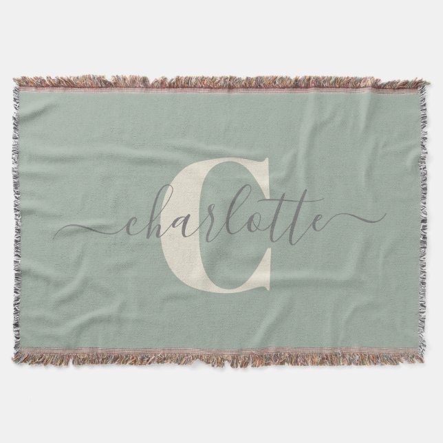 Couverture Rustique Sage Green Nom personnalisé Monogramme (Devant)