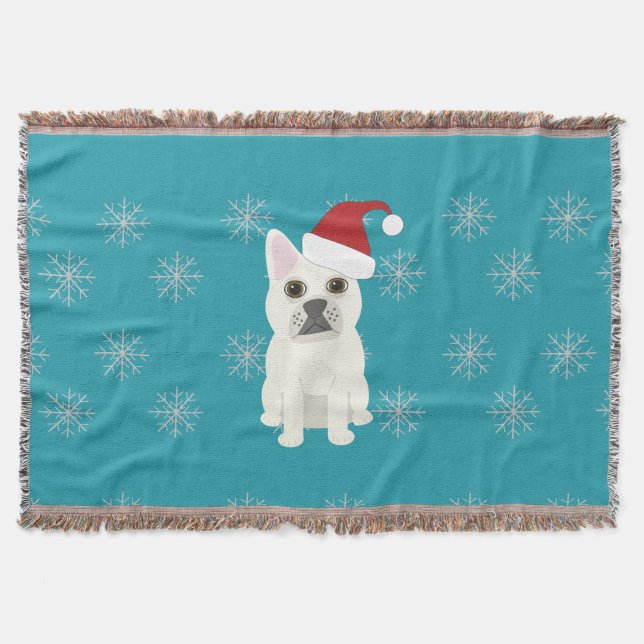 Couverture Santa Frenchie, Snowflakes Blue (Devant)