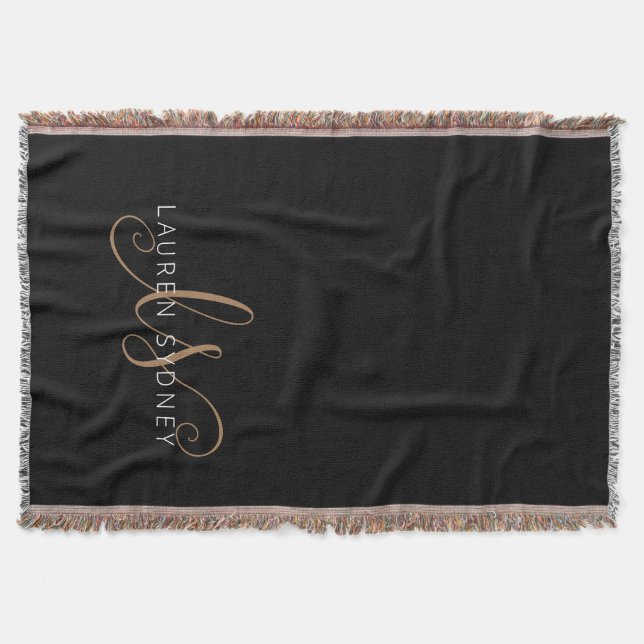 Couverture Script féminin Black Gold moderne Monogramme (Devant)