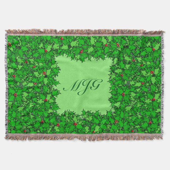 Couverture Serre Holly avec Monogramme, Vert foncé (Devant)