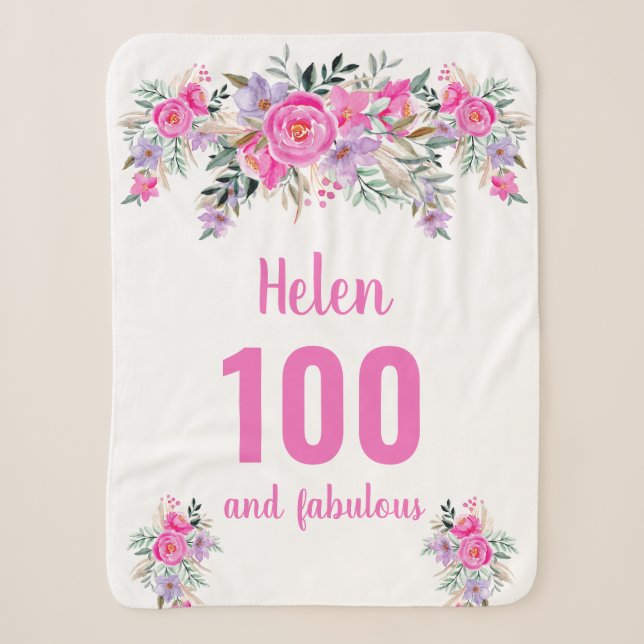 Couverture Sherpa 100e anniversaire rose floral (Devant)