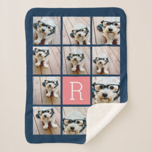 Couverture Sherpa 11 Photo Collage et Big Monogram pêche bleu