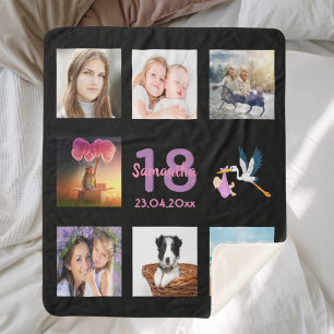 Couverture Sherpa 18e anniversaire photo collage fille noir