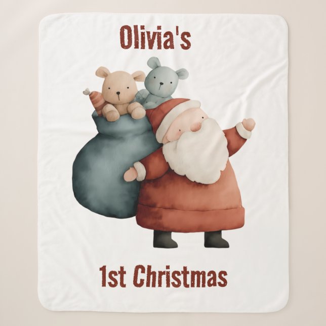 Couverture Sherpa 1er Noël de bébé personnalisé Père Noël (Devant)