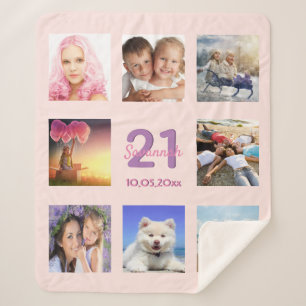 Couverture Sherpa 21e anniversaire rose or rose collage photo