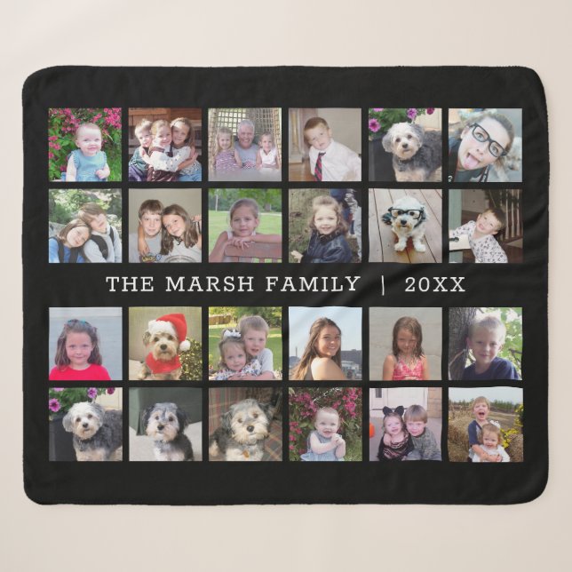Couverture Sherpa 24 Photo Collage avec nom de famille Date - noir (Devant (Horizontal))
