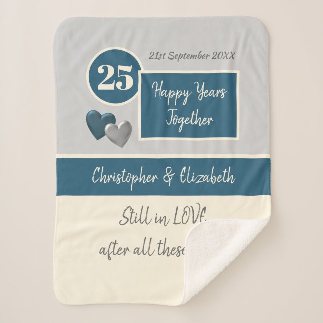 Couverture Sherpa 25e anniversaire du Mariage argent et bleu (Devant)