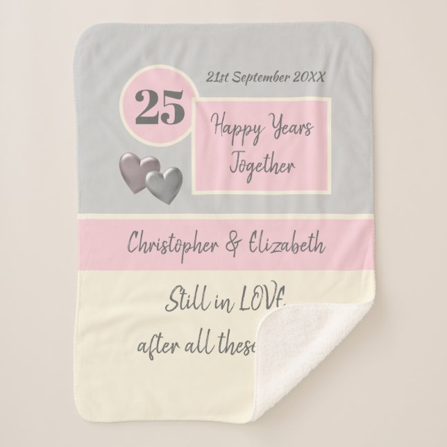 Couverture Sherpa 25e anniversaire du Mariage argent et rose (Devant)