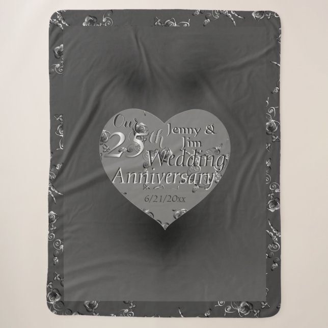 Couverture Sherpa 25e anniversaire du Mariage Coeur Rose d'argent (Devant)