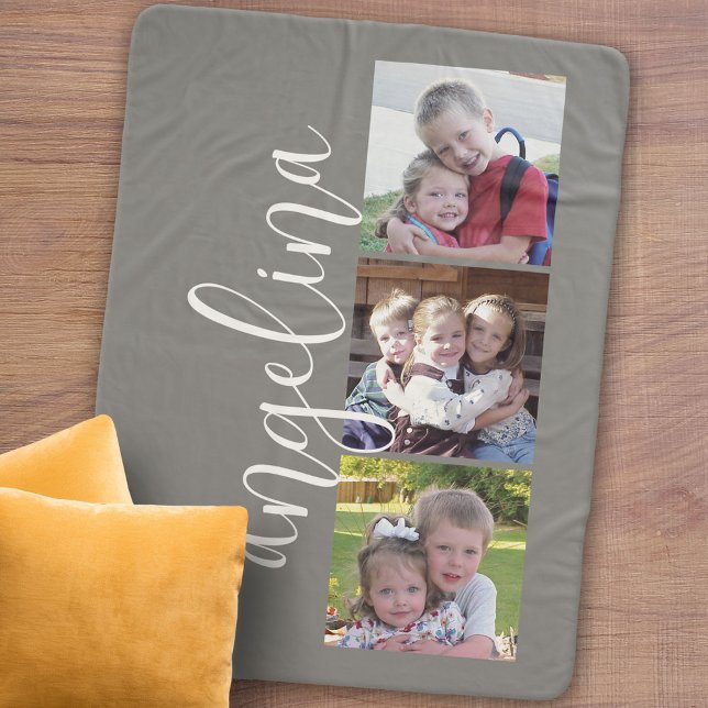 Couverture Sherpa 3 Collage photo PEUT MODIFIER LA COULEUR arrière - (Personalized sherpa blanket with photos and text)
