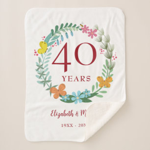 Couverture Sherpa 40e anniversaire Ruby Floral Butterfly Wreath