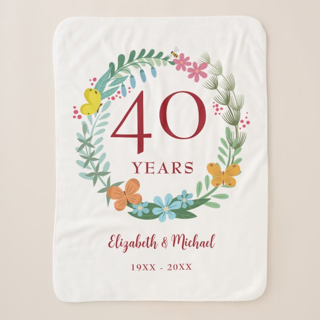 Couverture Sherpa 40e anniversaire Ruby Floral Butterfly Wreath (Devant)
