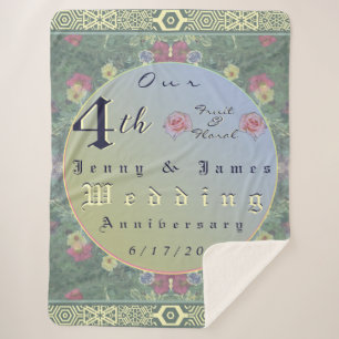 Couverture Sherpa 4e année Mariage Anniversaire Vert&Bleu Fleur