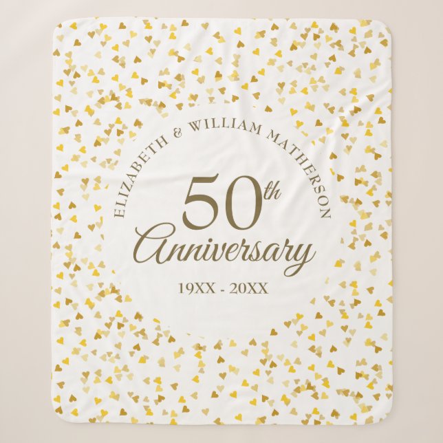 Couverture Sherpa 50e anniversaire de Mariage Gold Love Hearts Confe (Devant)