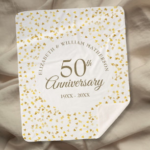 Couverture Sherpa 50e anniversaire de Mariage Gold Love Hearts Confe