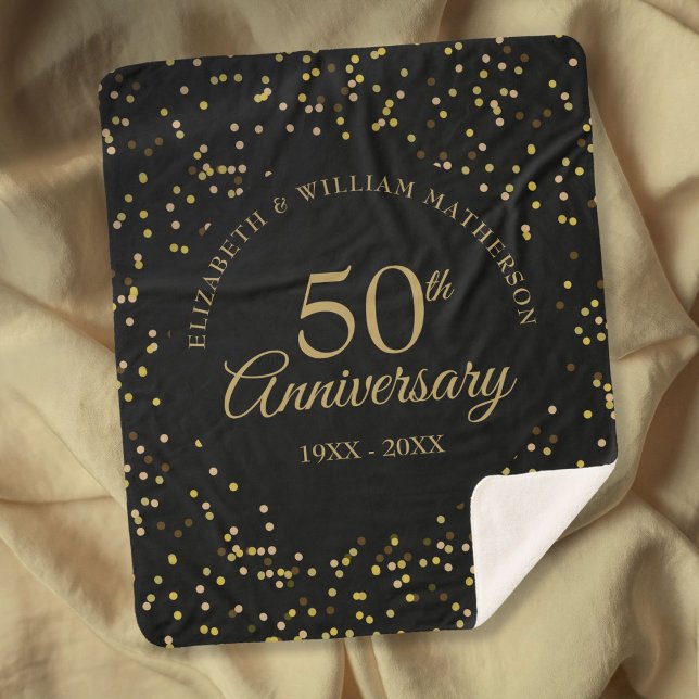 Couverture Sherpa 50e anniversaire de mariage noir et or (50th Golden Wedding Anniversary Black And Gold Sherpa Blanket)