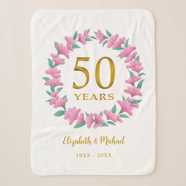 Couverture Sherpa 50e anniversaire Golden Floral Rose Wreath (Devant)