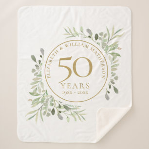 Couverture Sherpa 50e anniversaire Mariage Aquarelle d'or Verdure