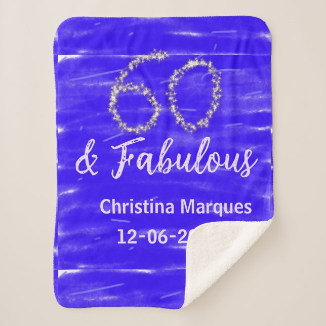 Couverture Sherpa 60 & fabuleux anniversaire bleu argent ajouter nom (Devant)