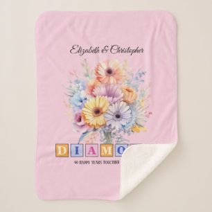 Couverture Sherpa 60e anniversaire du diamant gerbera fleurs rose