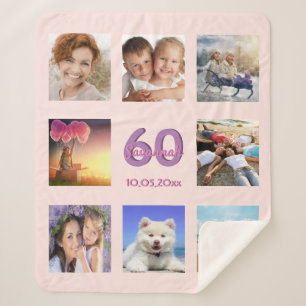 Couverture Sherpa 60e anniversaire sur mesure photo collage rose or 