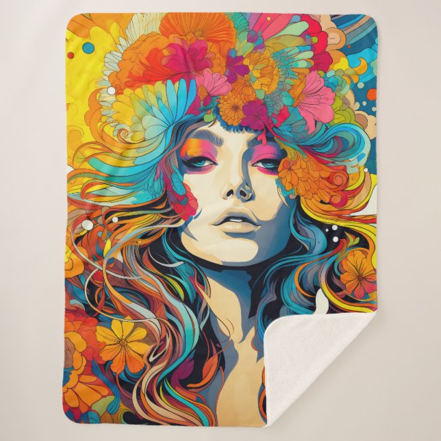 Couverture Sherpa 60s 70s Hippy Woman Psychedelic Hippie (Devant)