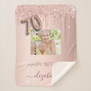 Couverture Sherpa 70e anniversaire blush rose or parties scintillant