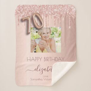 Couverture Sherpa 70e anniversaire photo rose or parties scintillant