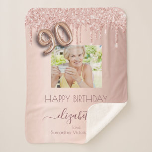 Couverture Sherpa 90e anniversaire rose or parties scintillant petit