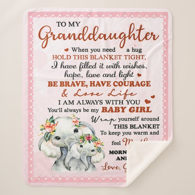 Couverture Sherpa À ma petite-fille Elephant Idée cadeau d'anniversa (Devant)