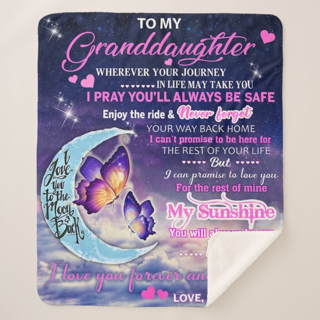 Couverture Sherpa À ma petite-fille Papillons Idée cadeau d'annivers (Devant)