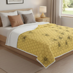 Couverture Sherpa Abeilles de miel jaune et peignes de miel
