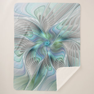 Couverture Sherpa Abstrait Bleu Vert Papillon Imaginaire Fractal Art