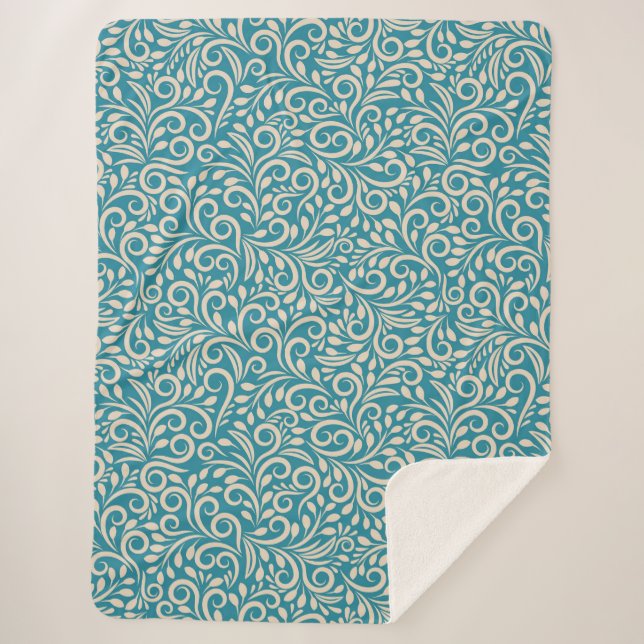 Couverture Sherpa Abstrait cyan foncé fleuri motif (Devant)