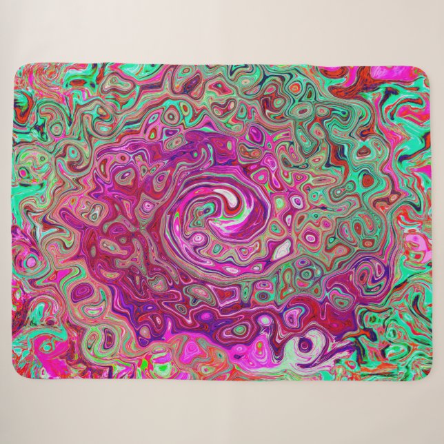 Couverture Sherpa Abstrait Magenta et Green Retro Liquid Swirl (Devant (Horizontal))