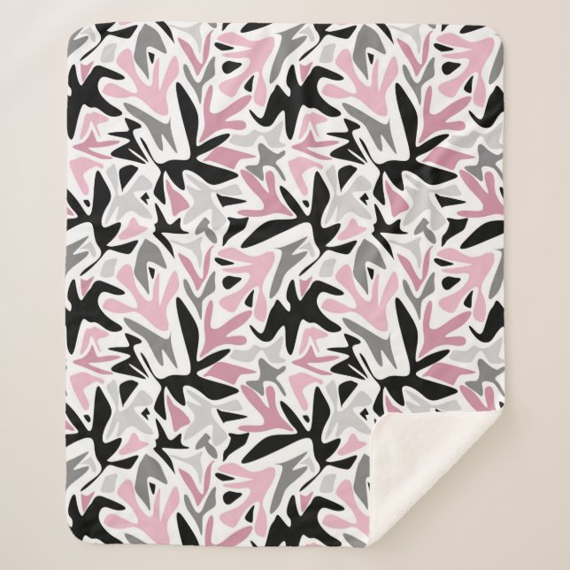 Couverture Sherpa Abstrait, Noir et Rose, Jeune, Throw Pill moderne (Devant)