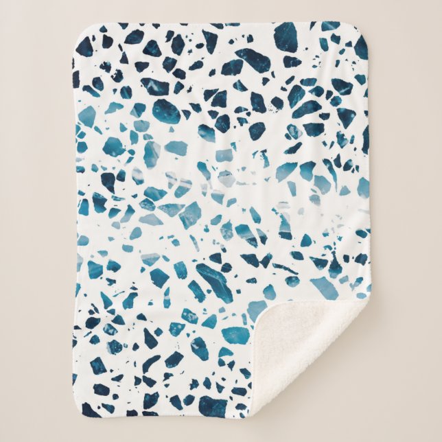 Couverture Sherpa Abstrait Terrazzo Mosaic Marine et Motif bleu clai (Devant)