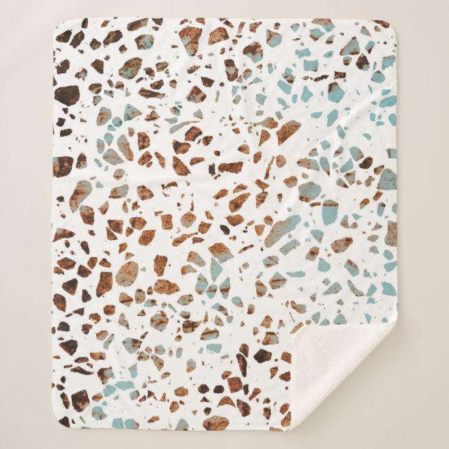 Couverture Sherpa Abstrait Terrazzo Mosaic rouille Brown & Motif ble (Devant)