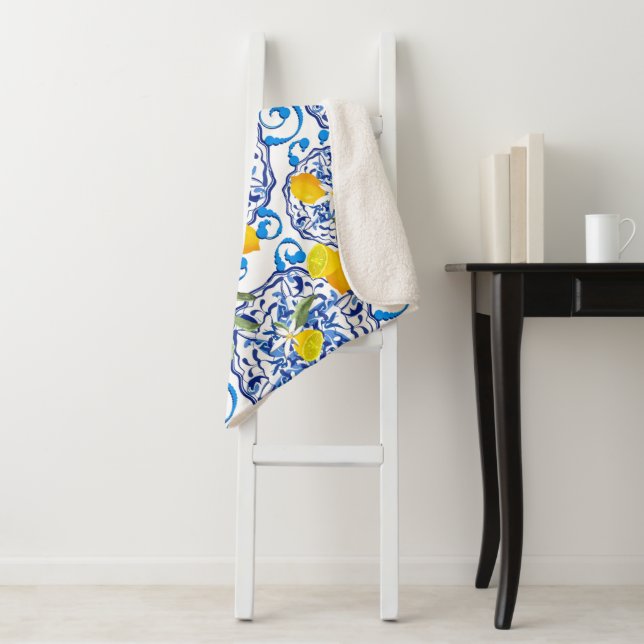 Couverture Sherpa Acitrus d'été, boho, bohème, floral méditerranéen  (En situation)