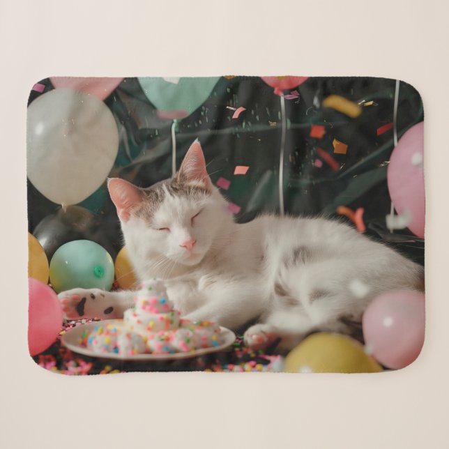 Couverture Sherpa Adorable Chat Anniversaire Design de fête (Devant (Horizontal))