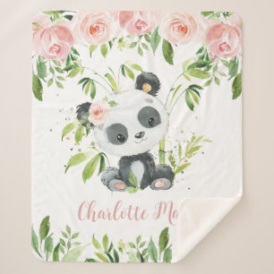 Couverture Sherpa Adorable Panda Bear Rose Floral Vert