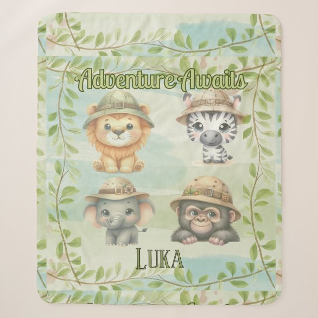 Couverture Sherpa Adventure Awaits Personalize Safari Woodlands Baby (Devant)