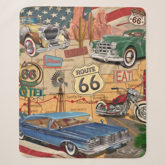 Couverture Sherpa Affiche vintage Route 66. (Devant)