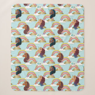Couverture Sherpa Afro Unicorn Arc en ciel et Motif des Coeurs