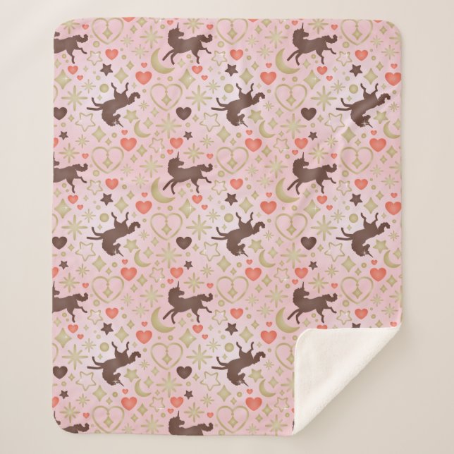 Couverture Sherpa Afro Unicorn Coeur et Star Motif rose (Devant)