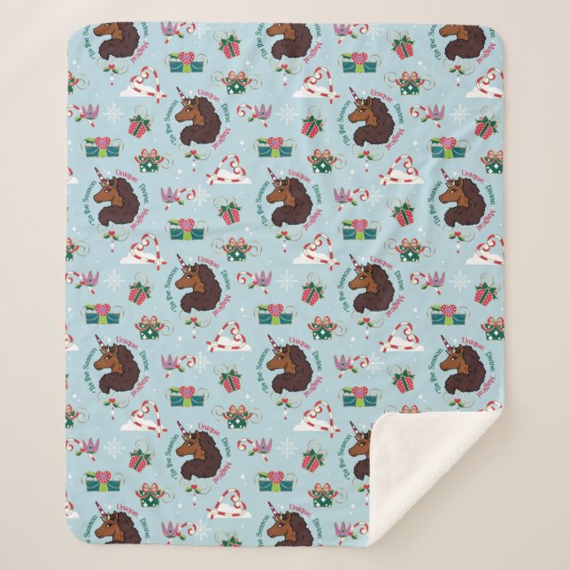 Couverture Sherpa Afro Unicorn Motif de vacances (Devant)
