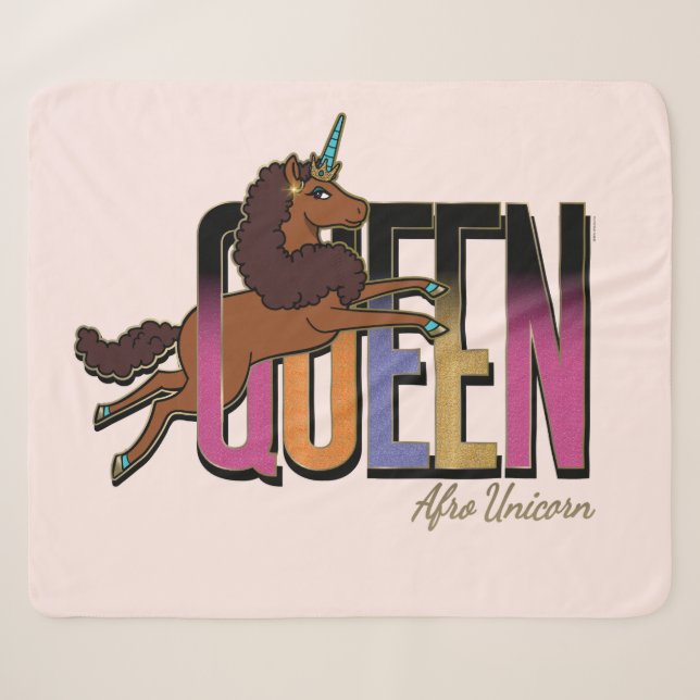 Couverture Sherpa Afro Unicorn Queen Design (Devant (Horizontal))